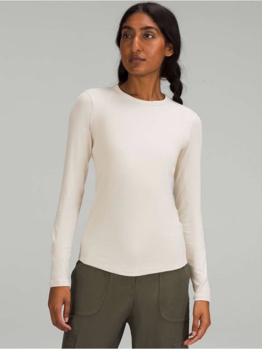 Lululemon Natural Ivory Hold Tight Ribbed Long Sleeve Modal Shirt Size 6 - Picture 2 of 11
